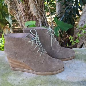 J. Jill taupe suede wedge laced ankle boot, size 11. Gently worn